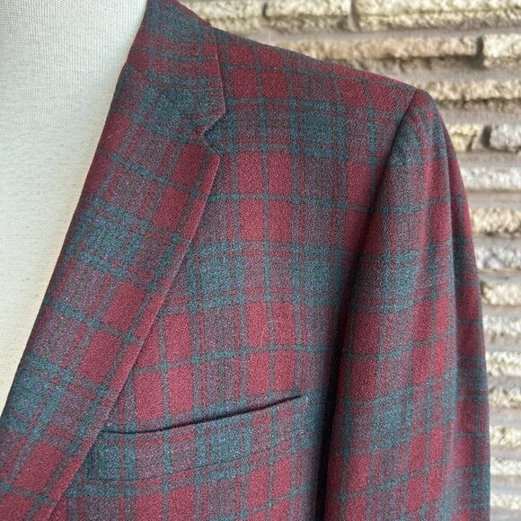 Louis Roth Union Made Vintage 80s Red Gray Plaid Wool Blazer Sports Coat Size 39 - Picture 13 of 15